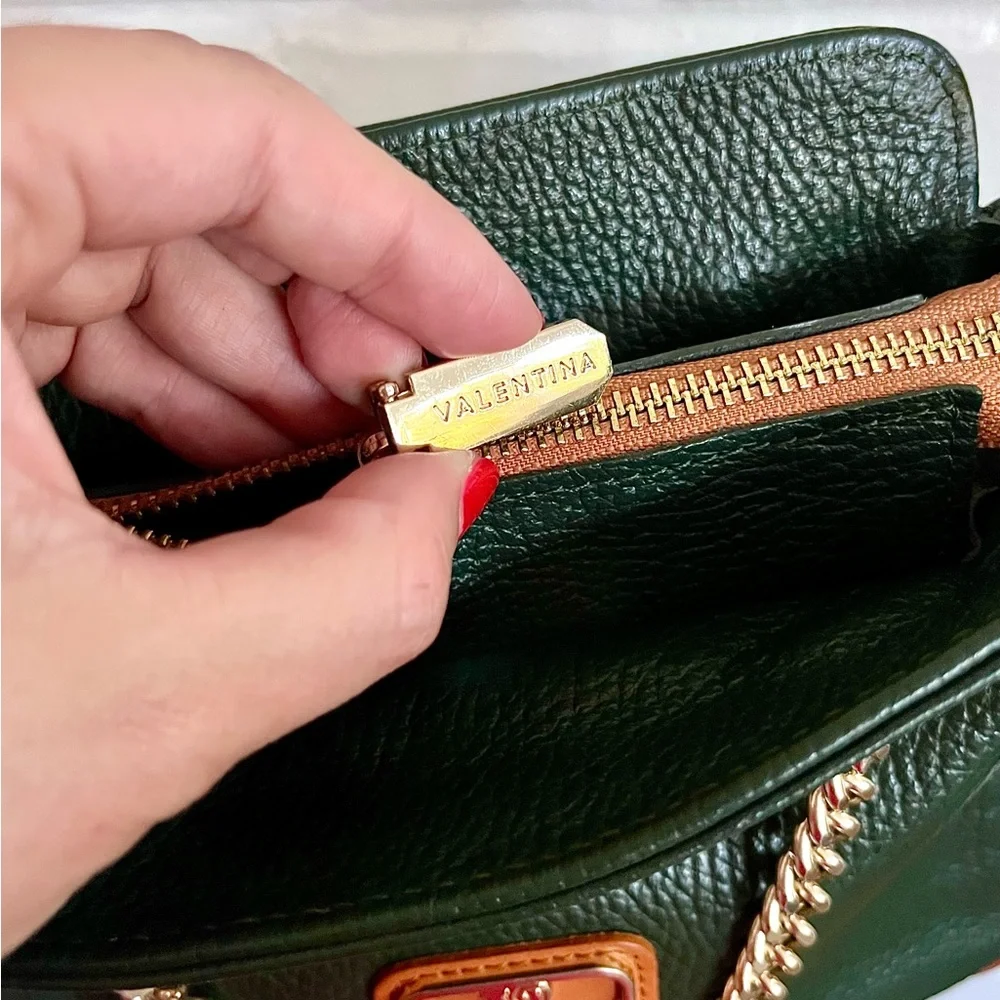 Valentina Italian Pebbled Leather Crossbody/Shoulder Bag in Pine, EUC - Picture 8 of 14